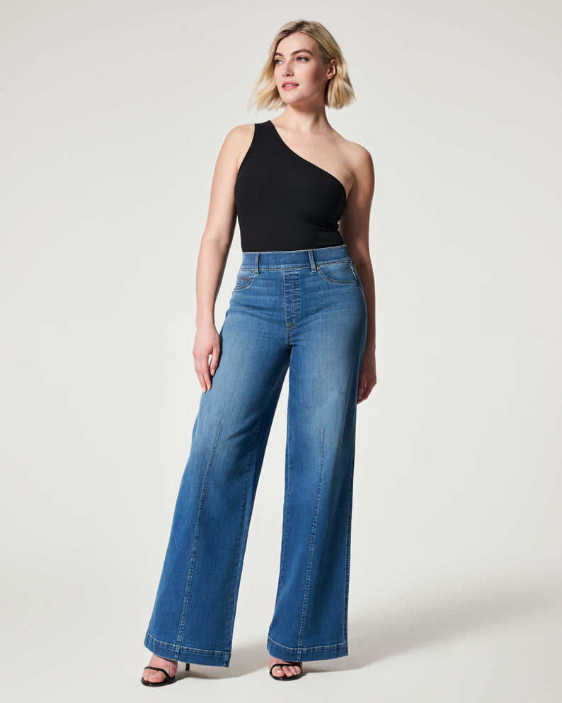 NWT SPANX 20407R Seamed Front Wide Leg Denim in Vintage Indigo Pull-on Jeans  XL