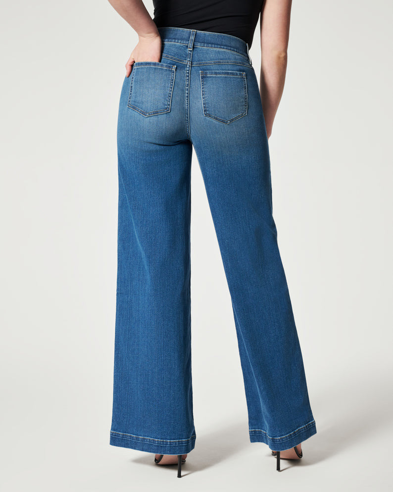 Spanx PETITE Seamed Front Wide Leg Jeans Vintage Indigo One Hip Mom  Boutique Klein TX