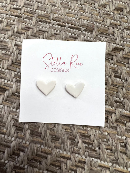 Heart White Stud Earrings