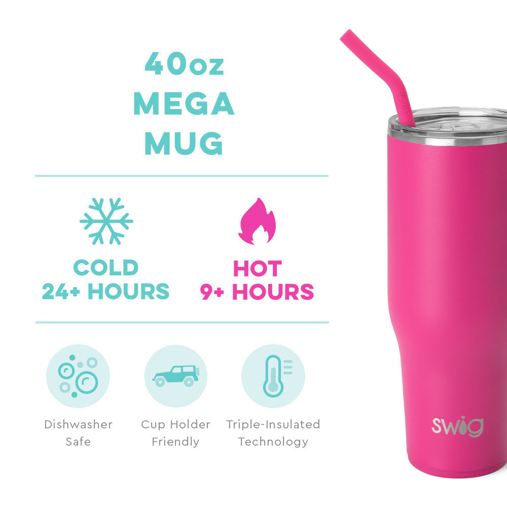 Hot Pink Tumbler With Straw, 40 Ounces