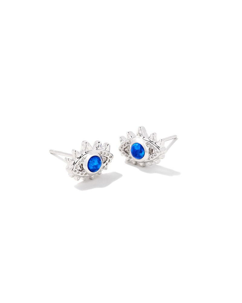 Gemma Silver Stud Earrings in Bright Blue Kyocera Opal