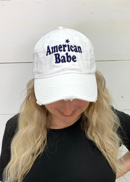 American Babe White Distressed Cap
