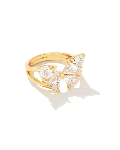 Blair Bow Gold Butterfly Ring in White Crystal