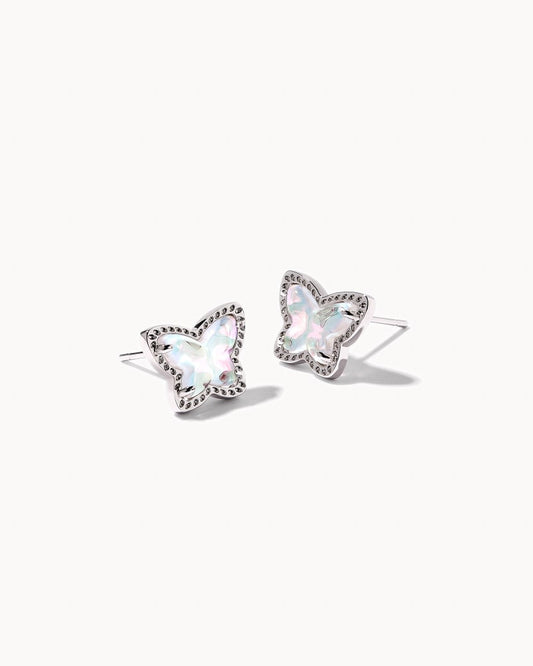 Lillia Butterfly Rhodium Stud Earrings In Dichroic Glass