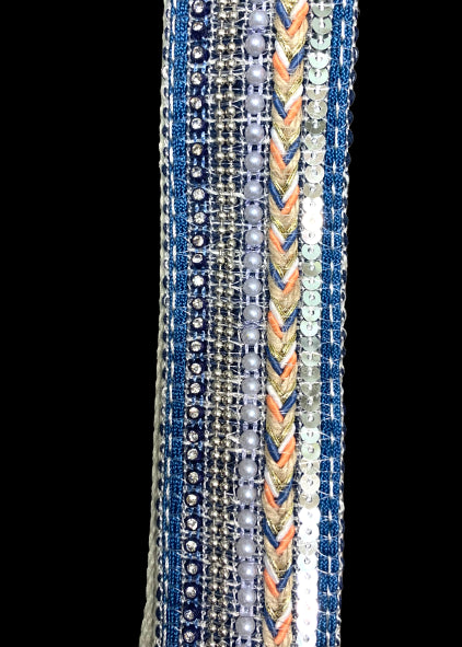 1.5" Beaded Blue Embroidered Guitar Strap