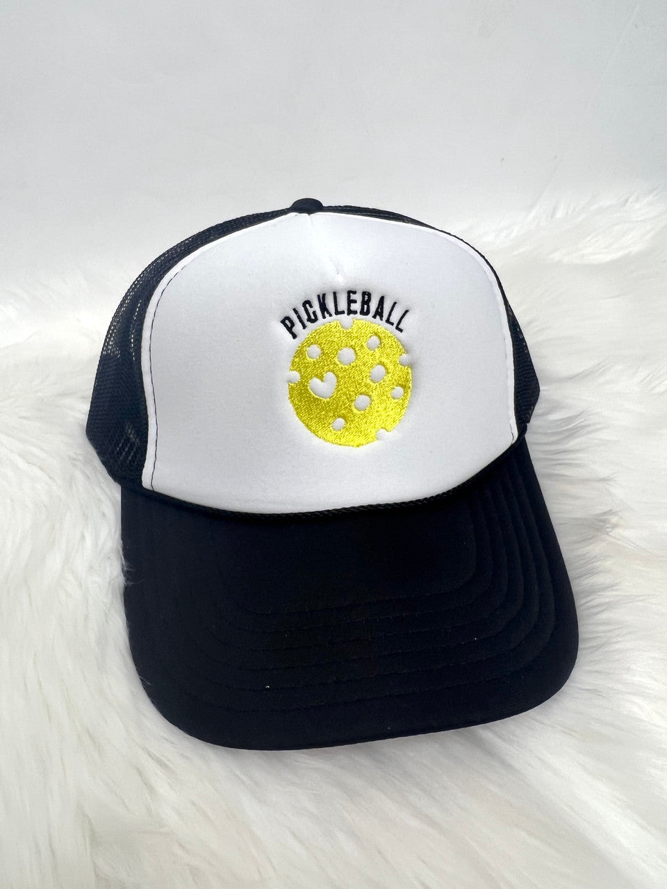 Love Pickle Ball Black and White Foam Trucker Cap