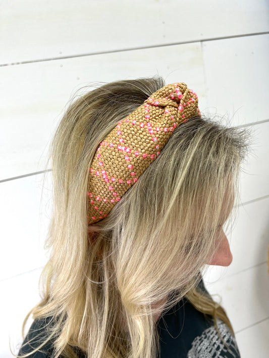 Knotted Straw Pink Headband