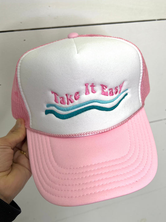 Take It Easy Wave Light Pink Foam Trucker Cap