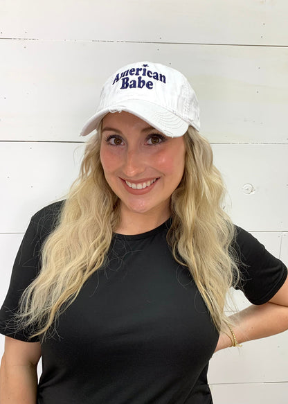 American Babe White Distressed Cap