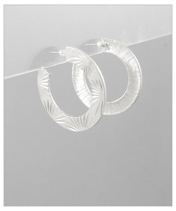 Sunburst Patters Silver Hoops