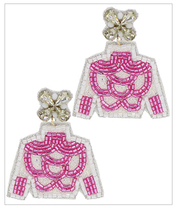 Derby Party White and Pink Earrings