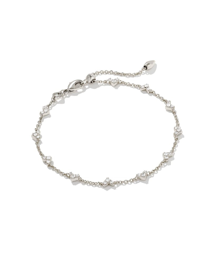 Haven Silver Crystal Heart Delicate Chain Bracelet in White Crystal