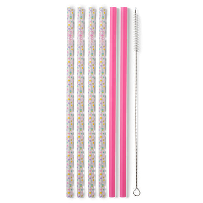 Confetti + Pink Reusable Straw Set (Tall)