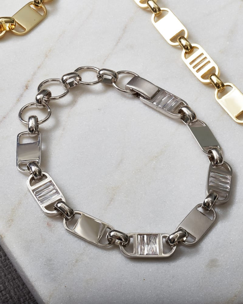 Jessie Silver Chain Bracelet in White Crystal