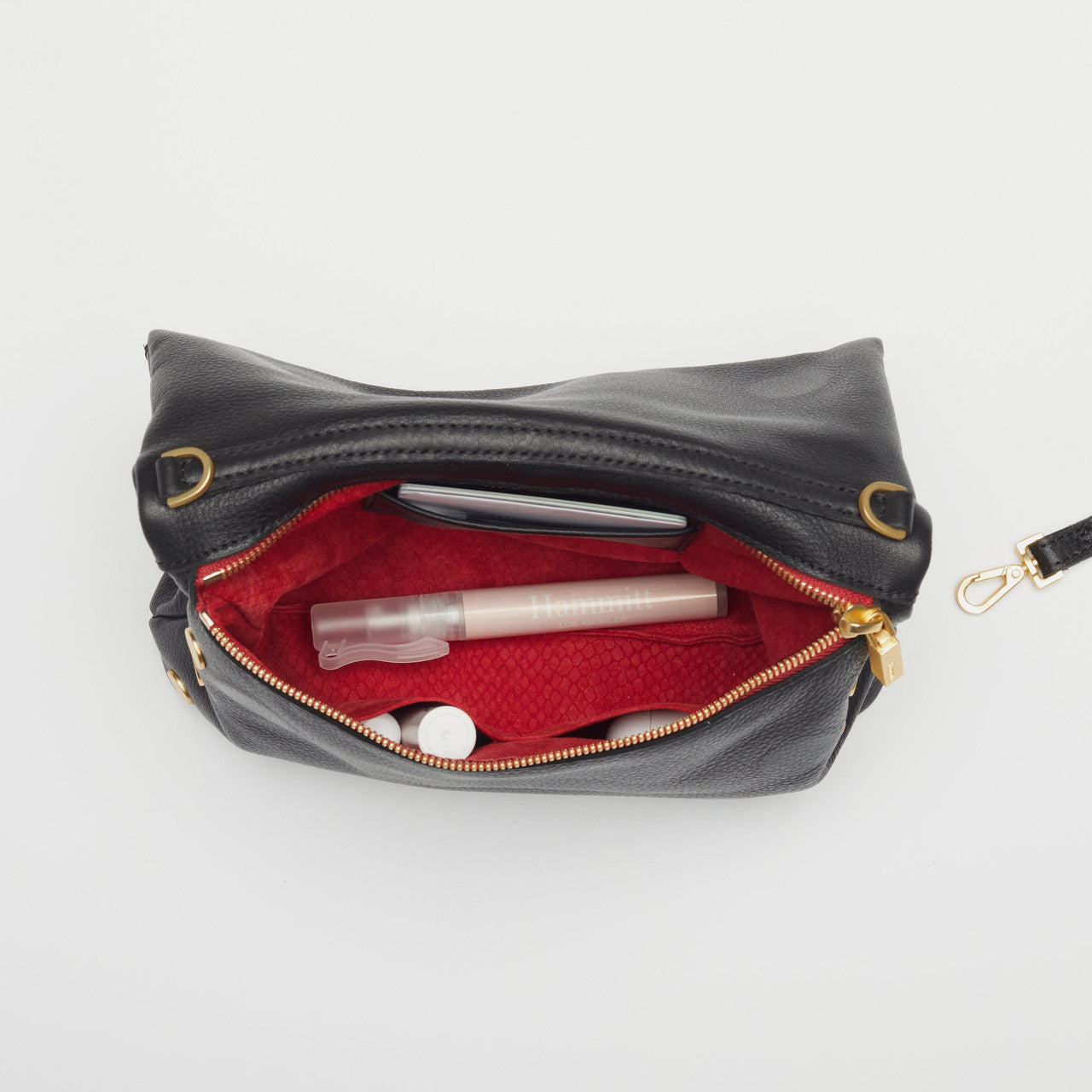 VIP Medium Black/Brushed Gold Red Zipper Handbag
