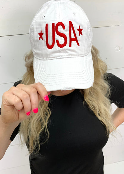USA Distressed White Cap