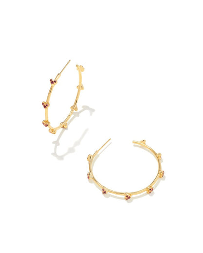 Haven Gold Crystal Heart Hoop Earrings in Pink Crystal