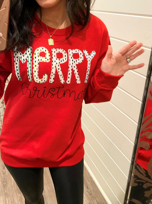 Merry Christmas Red Dotted Sweatshirt