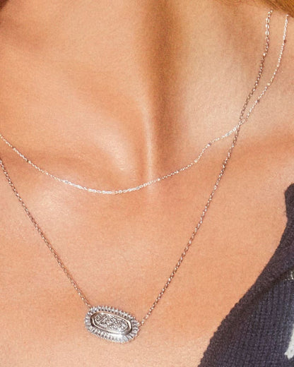 Baguette Elisa Silver Pendant Necklace in Platinum Drusy