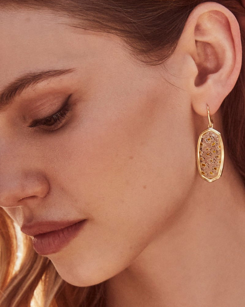 Framed Elle Gold Drop Earrings in White Mosaic Glass