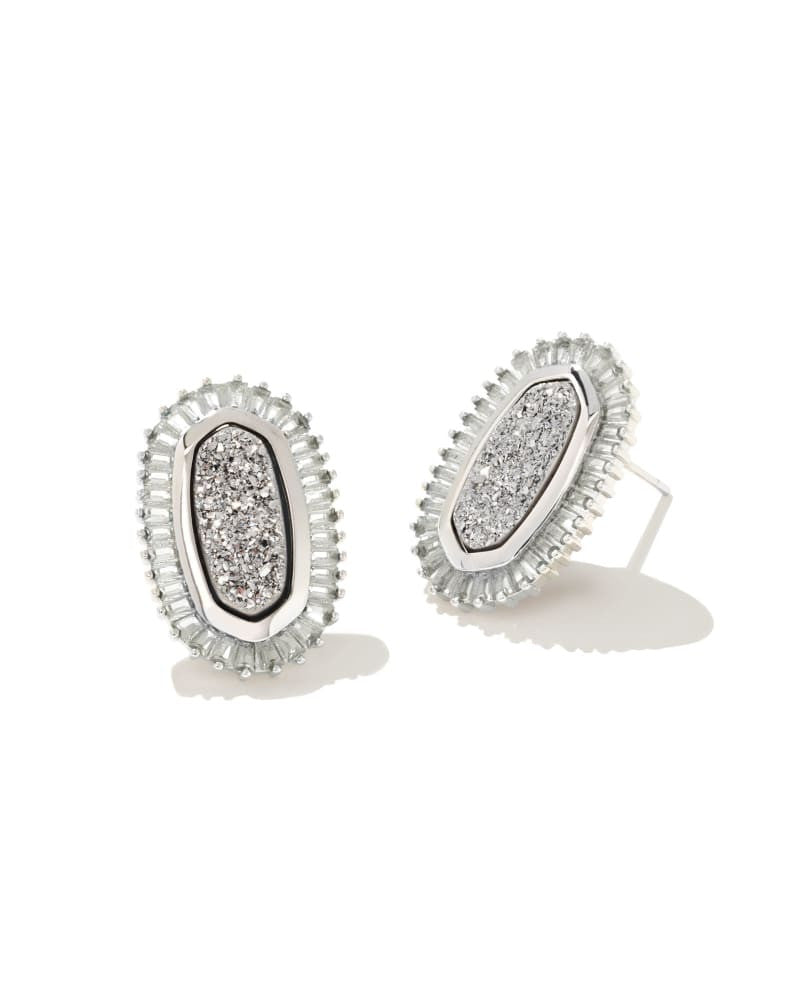 Baguette Ellie Silver Stud Earrings in Platinum Drusy