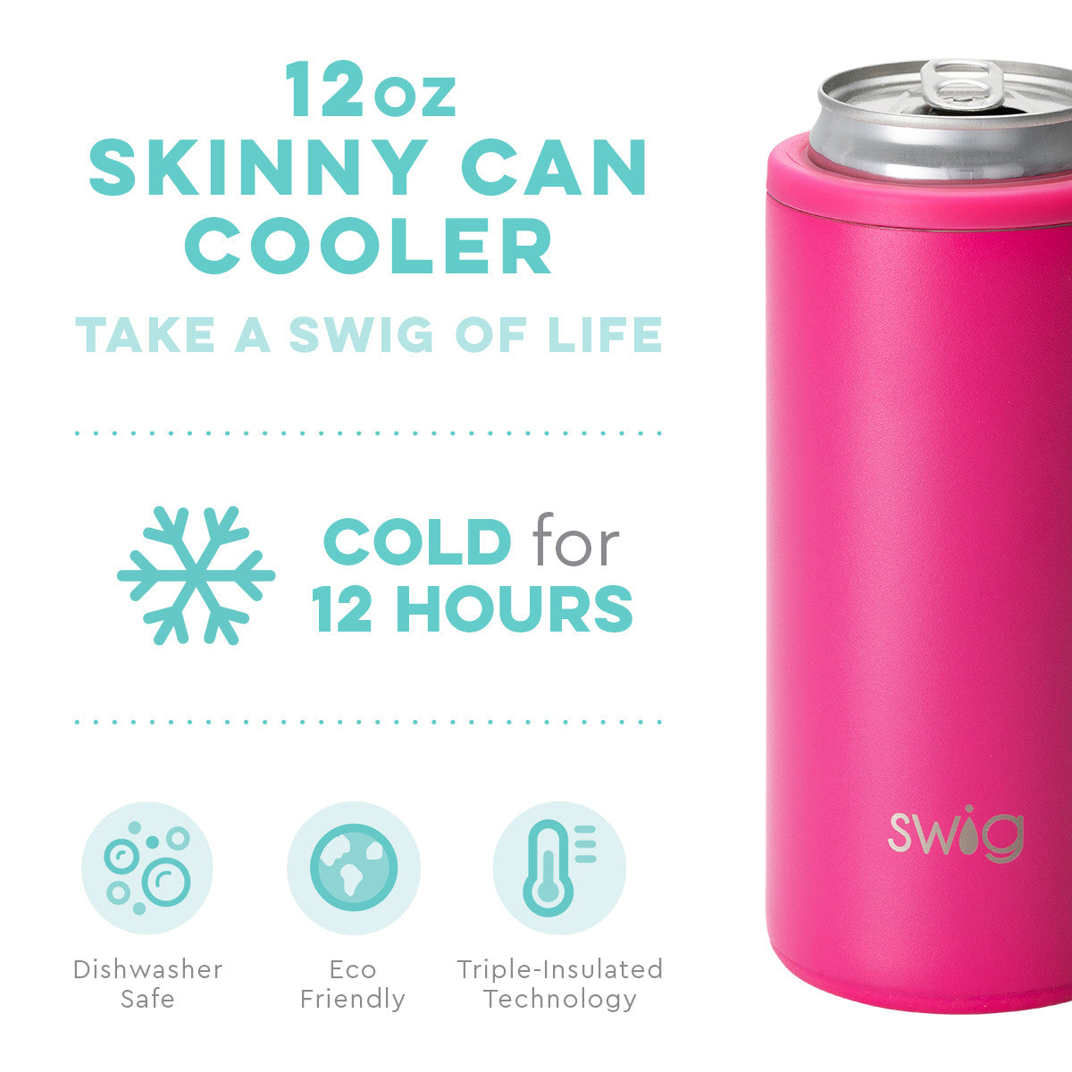 Hot Pink Skinny Can Cooler (12oz)