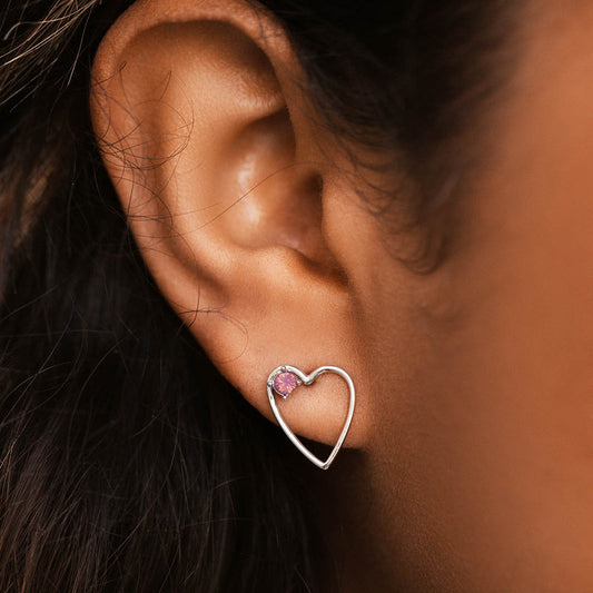 Sweetheart Stone Silver Stud Earrings