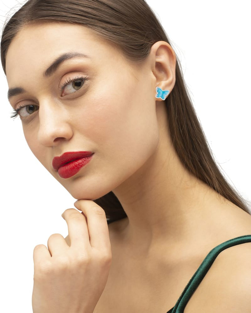 Lillia Butterfly Silver Stud Earrings In Turquoise Kyocera Opal