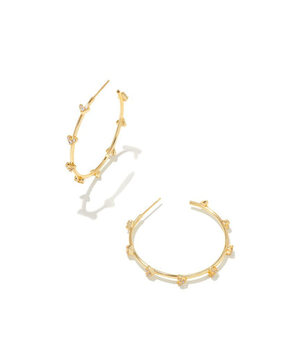 Haven Gold Crystal Heart Hoop Earrings in White Crystal